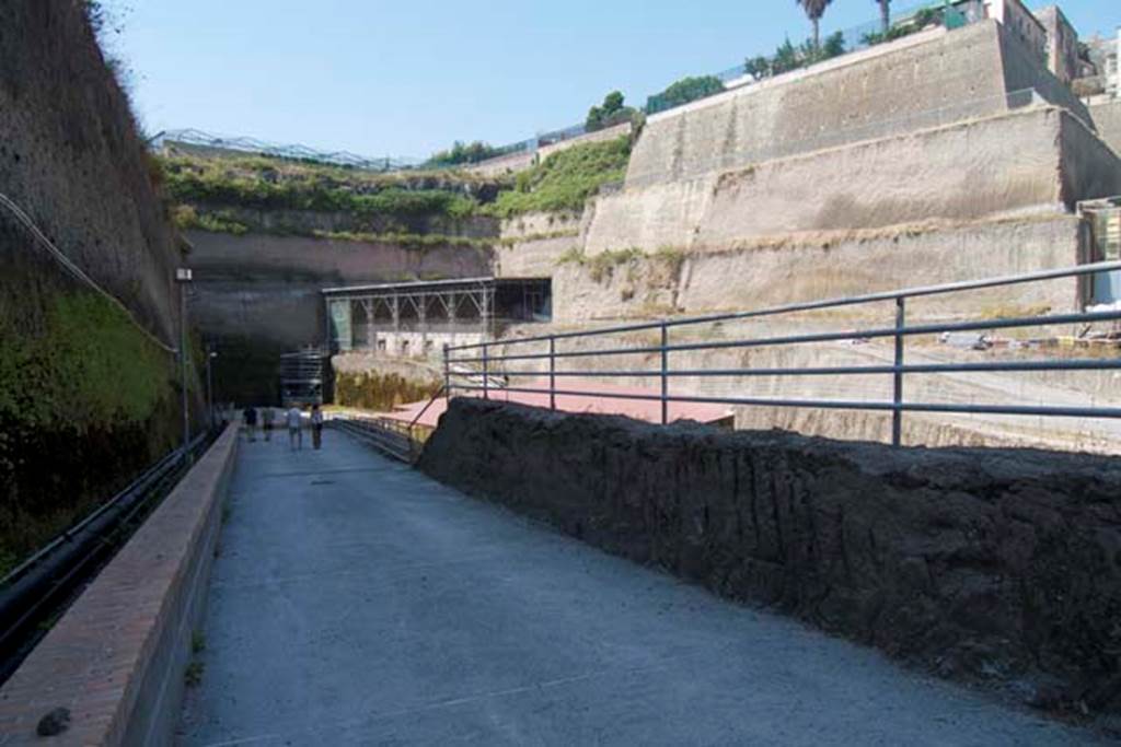 Villa dei Papiri, Herculaneum. July 2010. Looking north-west along access ramp to villa.
Photo courtesy of Michael Binns.